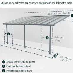 Canopia Feria Pergola Addossata in Alluminio 3X6.1 m Grigio