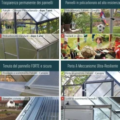 Canopia Hybrid Serra Da Giardino in Policarbonato 186X185X208 cm Argento