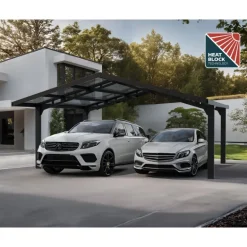 Canopia Sydney Carport Doppio Tetto Spiovente in Alluminio 6 X 6 m Nero
