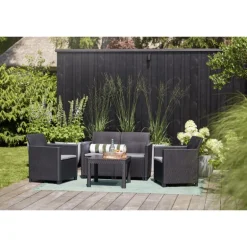Keter Set Lounge MARIE Grafite Divano + 2 Poltrone + Tavolino Aperto