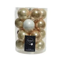 Palline di Natale in vetro da appendere 6 cm Perla, Bianco e Caramello. Set 20